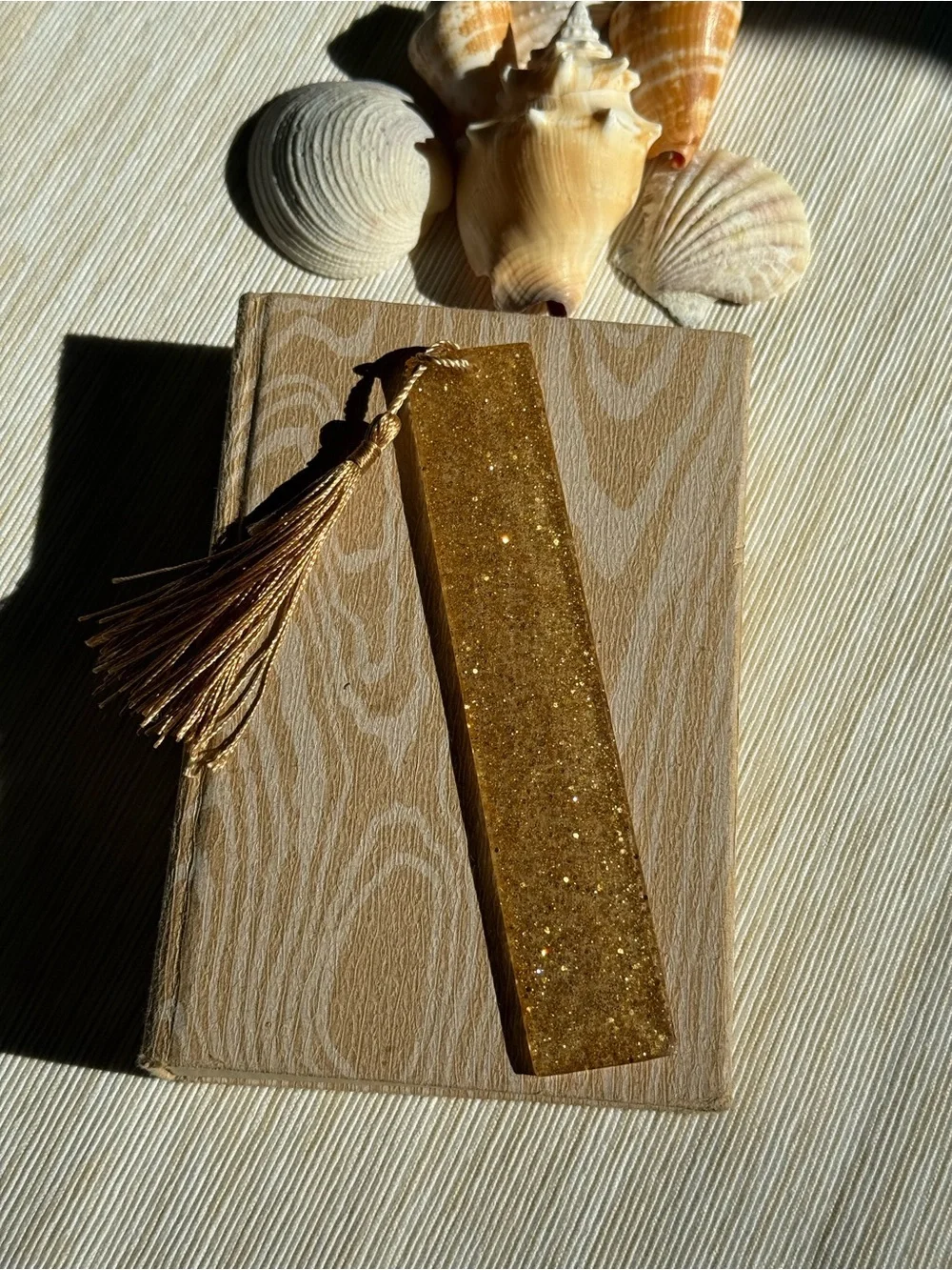Gold Glitter Resin Bookmark with Tassel
